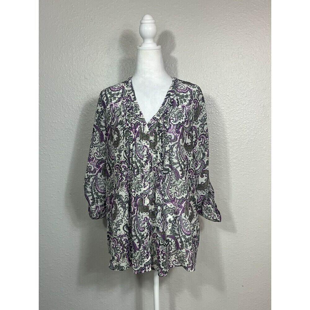 Gap Purple Paisley Print Smocked Peasant Blouse Medium